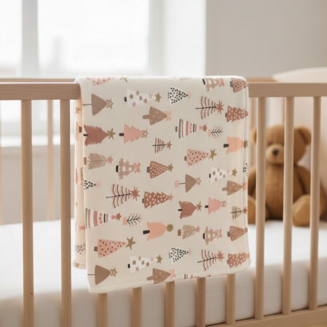 Cobertor De Velo Couverture Polaire Sapins de Noël Rose Scandinave  (Couverture polaire bébé sapins de noël rose)