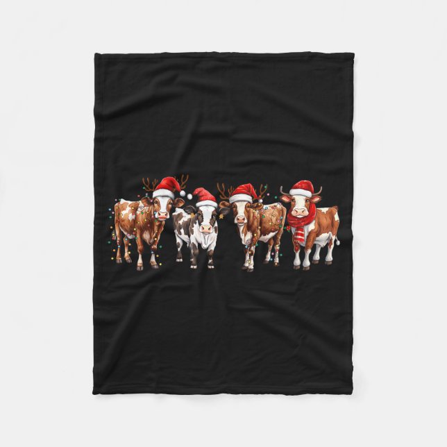 Cobertor De Velo Cow Reindeer Santa Hat Christmas Light Funny Cows  (Frente)