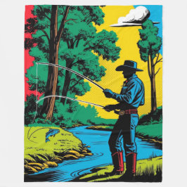 Cobertor De Velo Cowboy Fisherman on Riverbank  Fleece Blanket