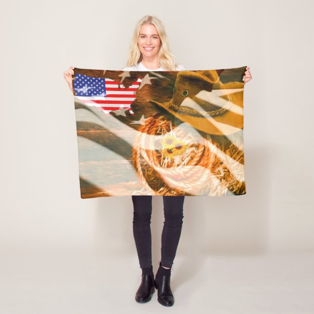 Cobertor De Velo Cowboy Hat American Flag Sunrays (In Situ)