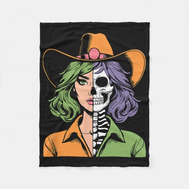 Cobertor De Velo Cowgirl Skeleton Halloween (Frente)
