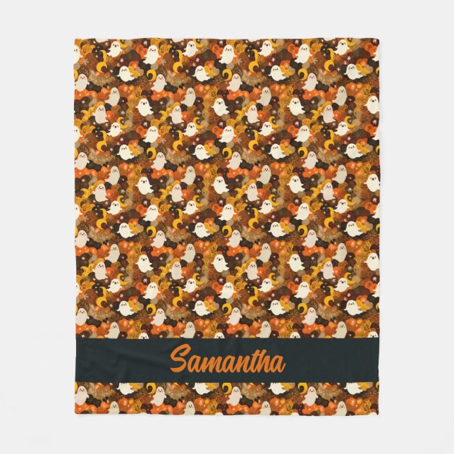 Cobertor De Velo Cozy Autumn Fantasmas e Folhas do Halloween (Frente)