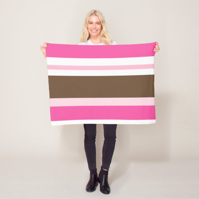 Cobertor De Velo Cozy Custom Fleece Blanket Brown & Pink Stripe (In Situ)