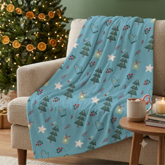 Cobertor De Velo Cozy Dusty Blue Watercolor Christmas Tree Pattern