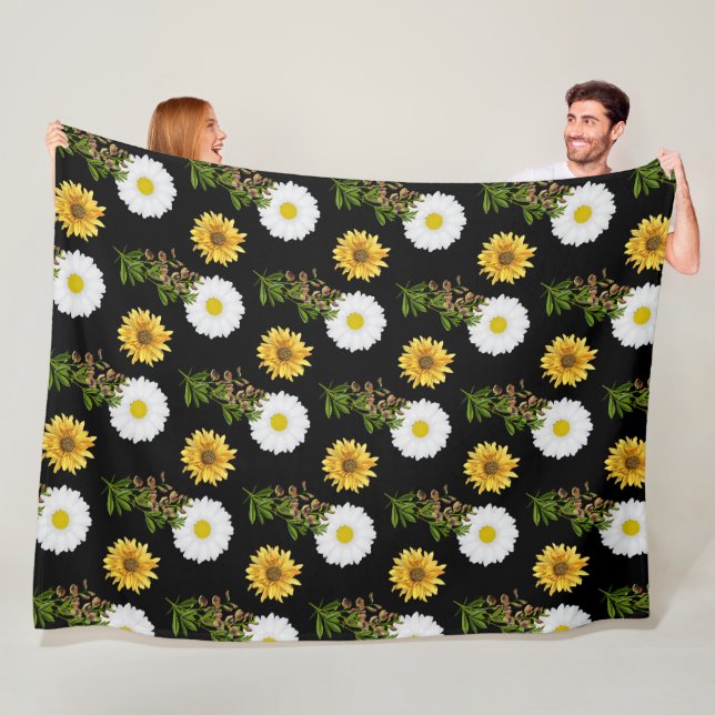 Cobertor De Velo Cozy Floral Daisy Sunflower em preto (In Situ)