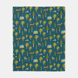 Cobertor De Velo Cozy Forest Cabin and Animals Fleece Blanket