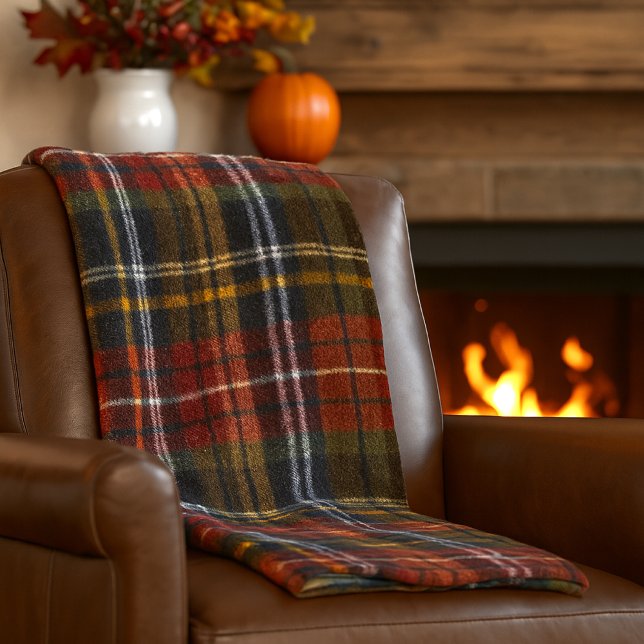 Cobertor De Velo Cozy Tartan Fleece Blanket, Cores de Queda (warm and cozy plaid fleece blanket)