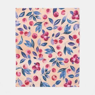 Cobertor De Velo Cranberry Watercolor: Berries Selvagens Sem Costur