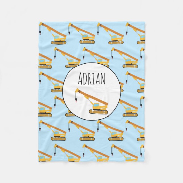 Cobertor De Velo Crane Construction Truck Baby Name (Frente)