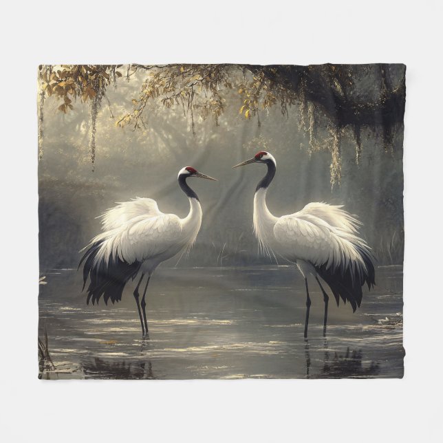 Cobertor De Velo Crane Pair em um Misty Marsh (Frente (Horizontal))