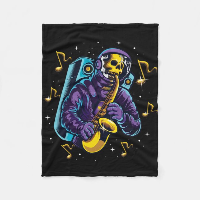 Cobertor De Velo Crânio de Astronauta Tocando Saxofone (Frente)