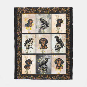 Cobertor De Velo Crânio de Dachshund de Corvo Floral Dark Cottageco