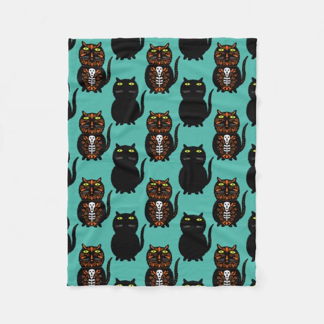 Cobertor De Velo Crânio de Gato Negro (Frente)