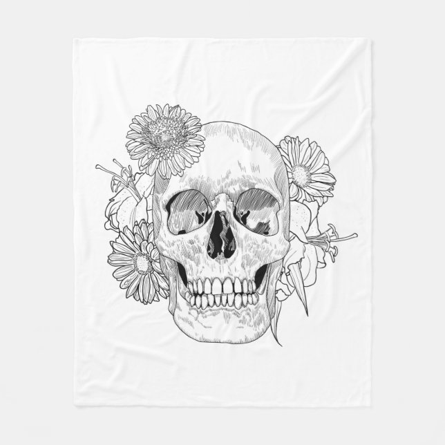 Cobertor De Velo Crânio e flores inspirados (Frente)