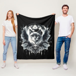 Cobertor De Velo Crânio e Gato