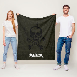 Cobertor De Velo Crânio Ossos Cruzados Grunge Vintage Verde Hallowe