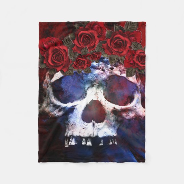 Cobertor De Velo Crânio vermelho, branco, e azul (Frente)