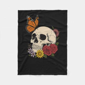 Cobertor De Velo Cránios Borboleta Monarca Flores Halloween Homens 