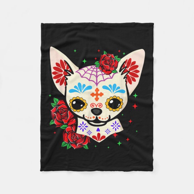 Cobertor De Velo Crânios de Chihuahua Dia dos Mortos Crânio de Açúc (Frente)