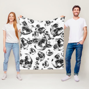 Cobertor De Velo Cránios Preto e Branco Padrão de Arte de Caveira