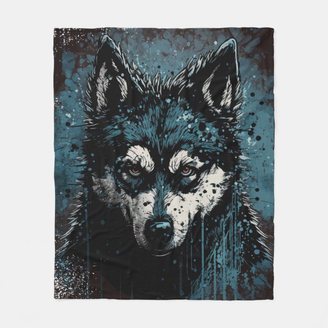 Cobertor De Velo creepy Husky - Fleecedecke (Frente)