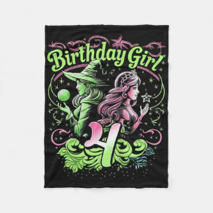 Cobertor De Velo Crianças: 4.º aniversário Bruxa rosa e verde 4 ano