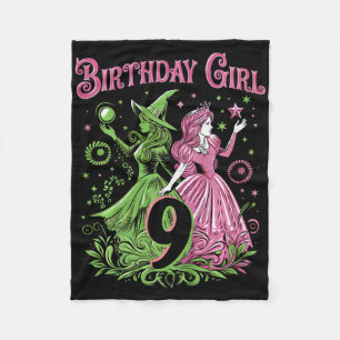 Cobertor De Velo Crianças 9º aniversário Bruxa rosa e verde de 9 an