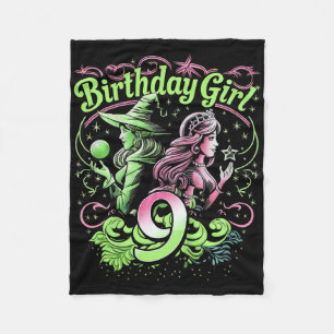 Cobertor De Velo Crianças 9º aniversário Bruxa rosa e verde de 9 an