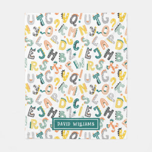 Cobertor De Velo Crianças com Padrão de Alfabeto Dinossauro Colorid