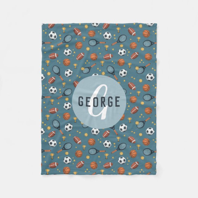 Cobertor De Velo Crianças de Futebol Azul, Cute, (Frente)