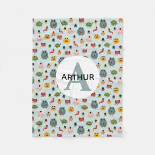 Cobertor De Velo Crianças de Monograma de Alienígena Monstro Azul
