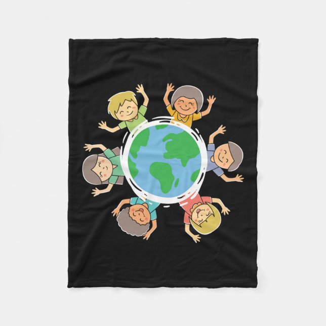 Cobertor De Velo Crianças felizes - Proteção Ambiental da Terra (Frente)