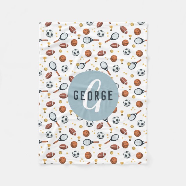 Cobertor De Velo Crianças modernas de futebol azul (Frente)