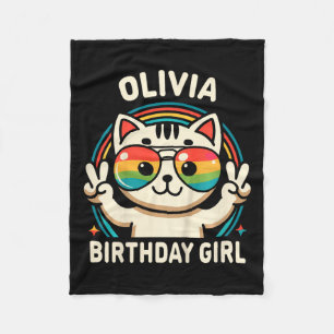 Cobertor De Velo Crianças Nome Olivia Birthday Girl Cat