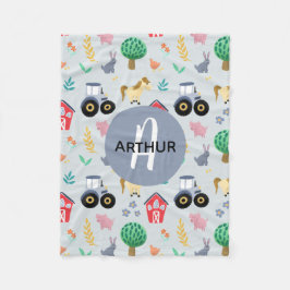 Cobertor De Velo Crianças-Padrão De Trator Animal De Fazenda Azul C