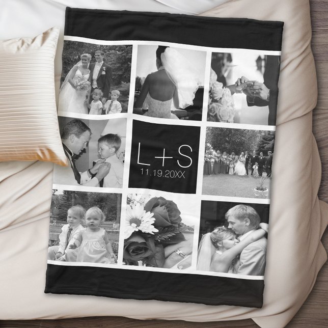 Cobertor De Velo Crie seu próprio Monograma de Colagem de Fotos de  (Personalized wedding anniversary fleece blanket)