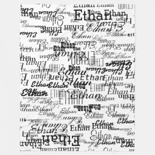 Cobertor De Velo Crie seu próprio nome preto e branco