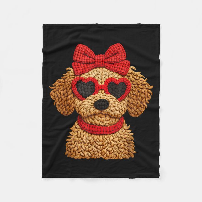 Cobertor De Velo Crochet Puppy Heart Sungles Red Bow Valentines Day (Frente)