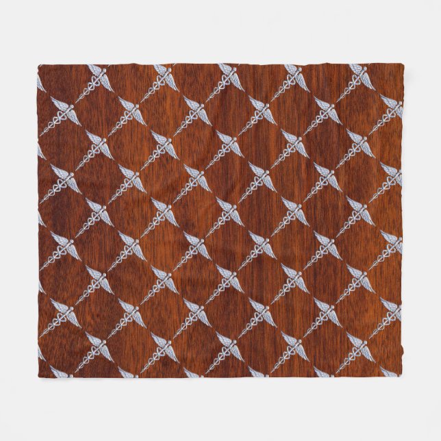 Cobertor De Velo Cromo Como Caduceus Símbolo Médico Mahogany Impres (Frente (Horizontal))
