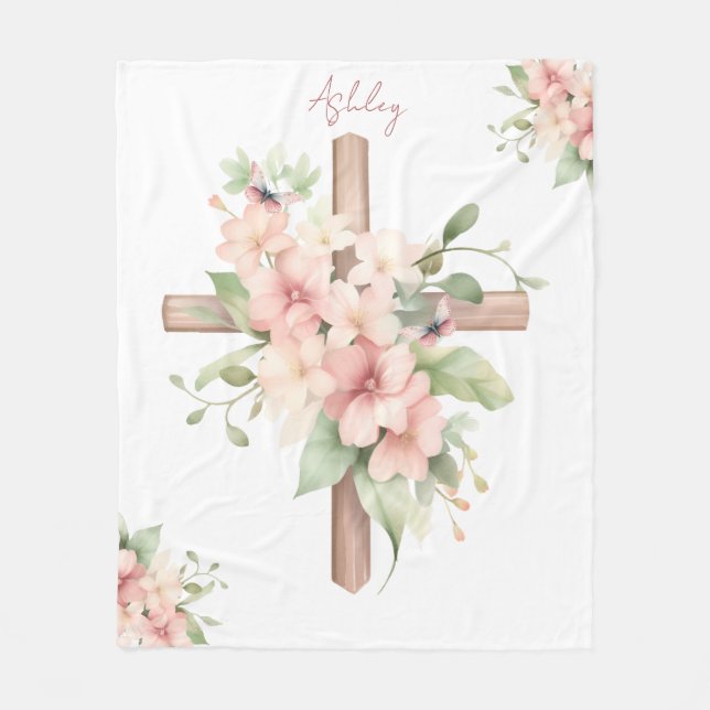 Cobertor De Velo Cruz de Páscoa em Aquarela Personalizada (Frente)