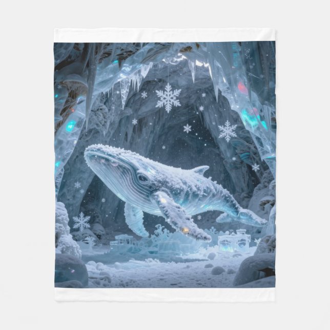 Cobertor De Velo Crystal Ice Whale in Enchanted Frozen Cavern (Frente)