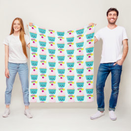 Cobertor De Velo Cupcake azul bonito com padrão facial Kawaii