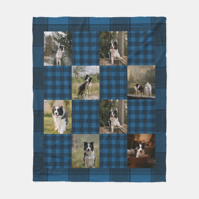 Cobertor De Velo Custom Blue Plaid 8 Photo Collage (Frente)