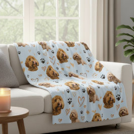 Cobertor De Velo Custom Dog Photo with Hearts Blue