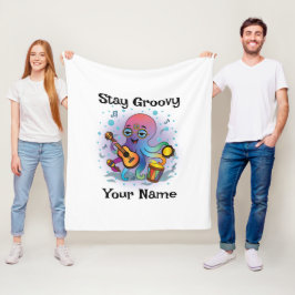 Cobertor De Velo Custom Fleece Blanket | Retro Octopus Name & Text