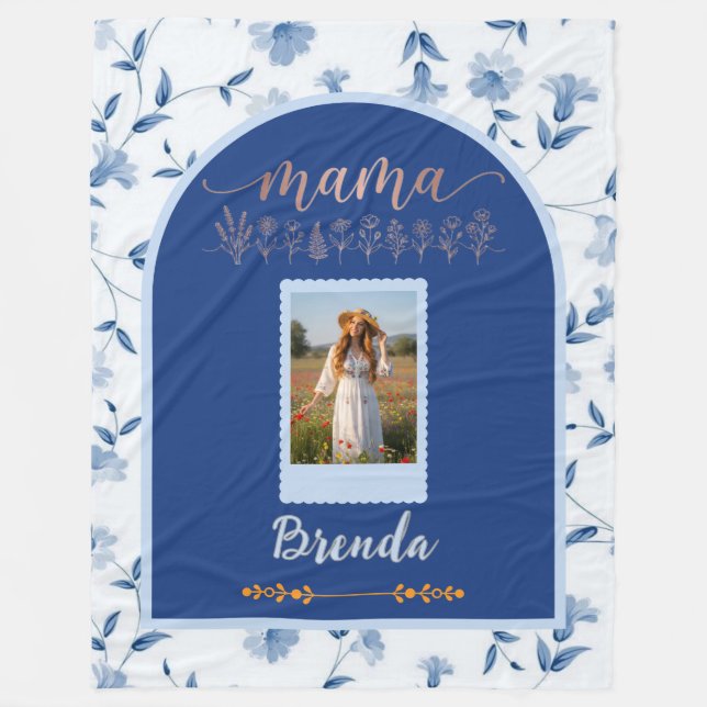 Cobertor De Velo Custom Floral Photo Blanket - "MAMA" Birth Flower  (Frente)