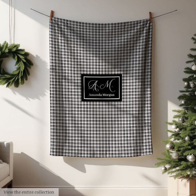Cobertor De Velo Custom Monogram Black White Buffalo Plaid Blanket (Custom Monogram Black & White Buffalo Plaid Blanket)
