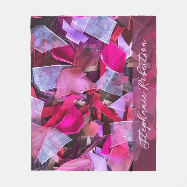 Cobertor De Velo Custom Name Abstract Pink Purple Stripe Maximalist (Frente)