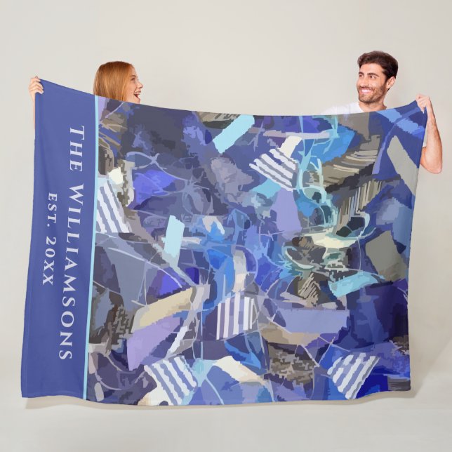 Cobertor De Velo Custom Name Est. Year Blue Purple Abstract Stripes (In Situ)