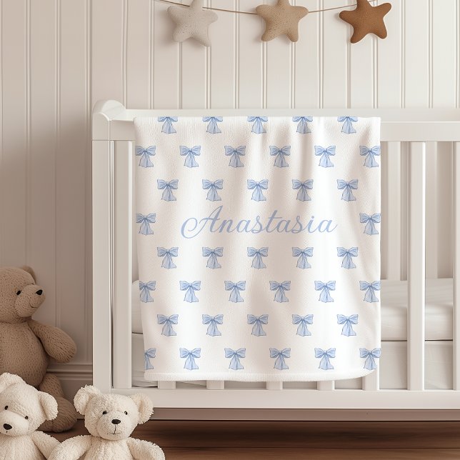 Cobertor De Velo Custom Name Fleece Blanket Coquette Blue Bows Cute (Criador carregado)